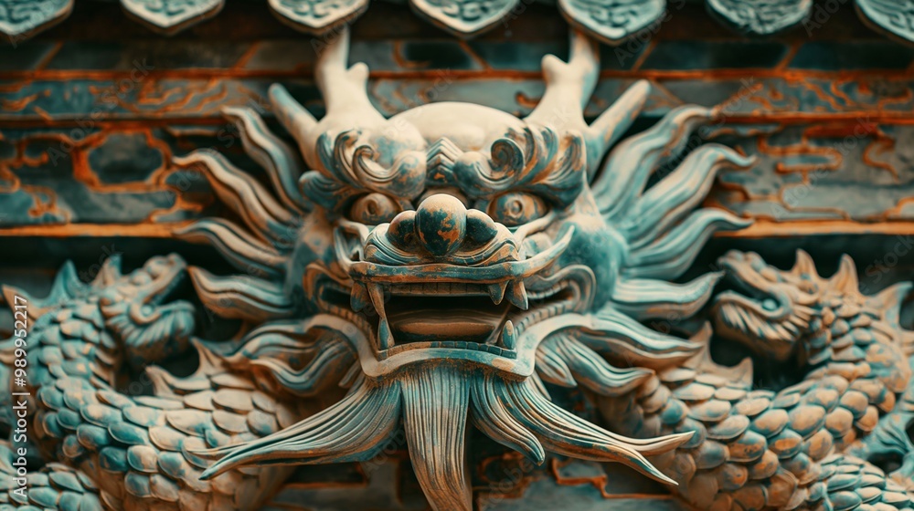 Fototapeta premium anime background of the statue of dragon