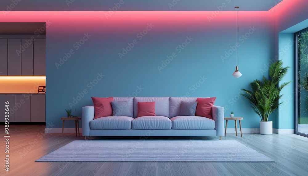 Smart home living room, fresh color palette, open floor plan with hidden tech Smart home living room, fresh color palette, open floor plan with hidden tech