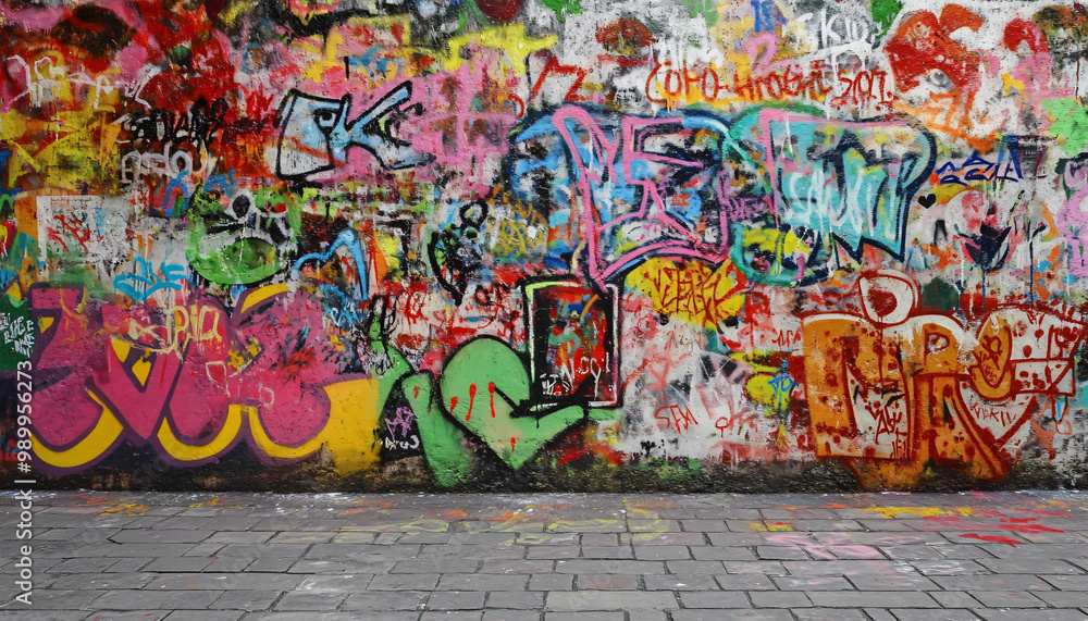 A graffiti-covered urban wall, showcasing vibrant colors, bold lines, and an edgy, artistic vibe A graffiti-covered urban wall, showcasing vibrant colors, bold lines, and an edgy, artistic vibe