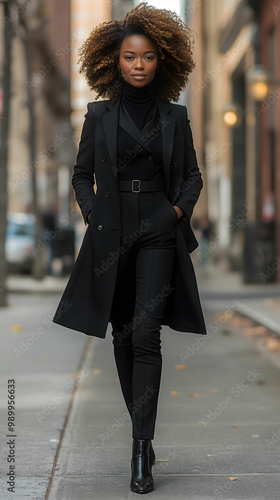 Fototapeta premium Well Dressed African Businesswoman Walking in the City. Beautiful and Sexy Businesswoman