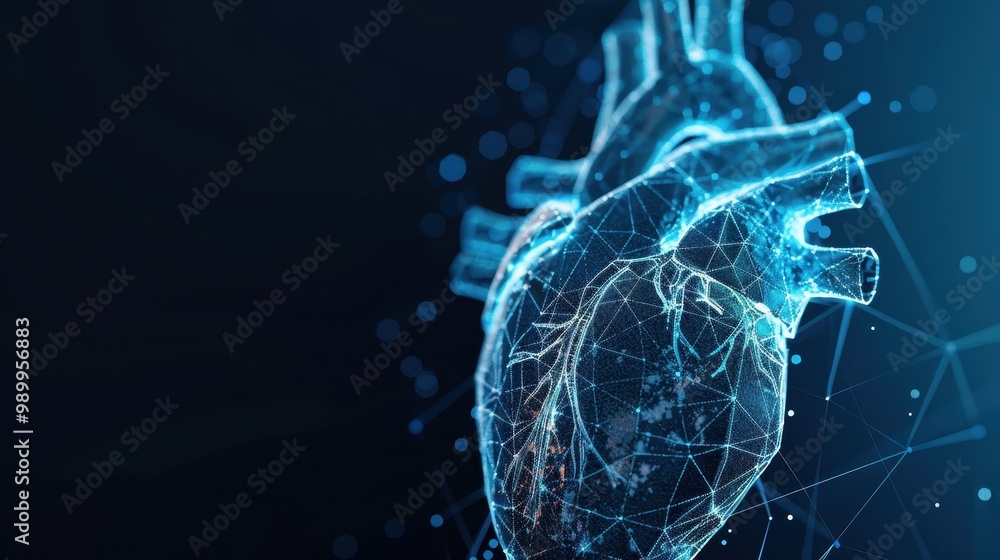 custom made wallpaper toronto digitalFuturistic Heart Anatomy Network, advanced cardiological structures visualized in low poly wireframe, showcasing innovative medicine and technology interconnections.