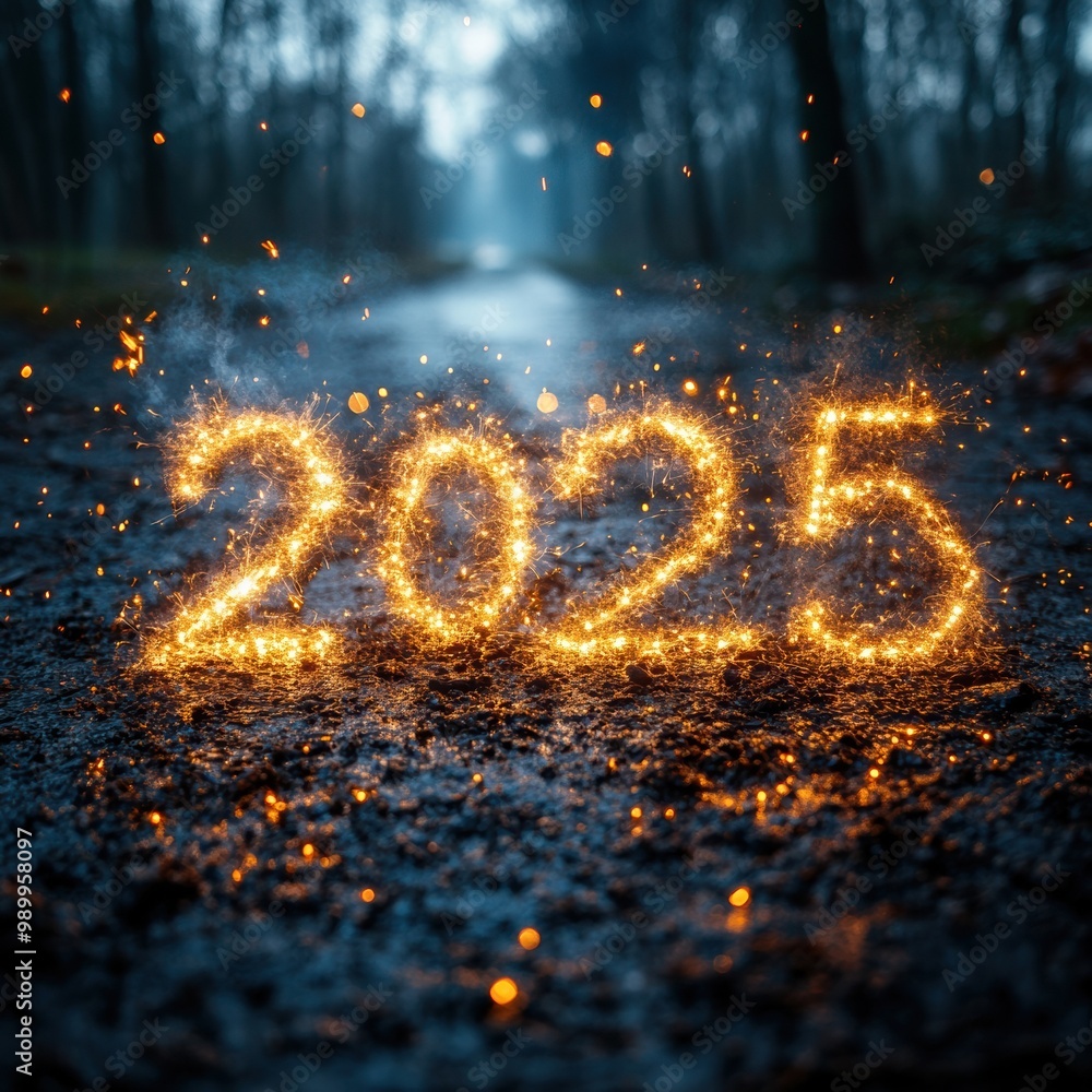 Sparkling “2025” New Year’s Eve Celebration with Glittering Fireworks Sparkling “2025” New Year’s Eve Celebration with Glittering Fireworks