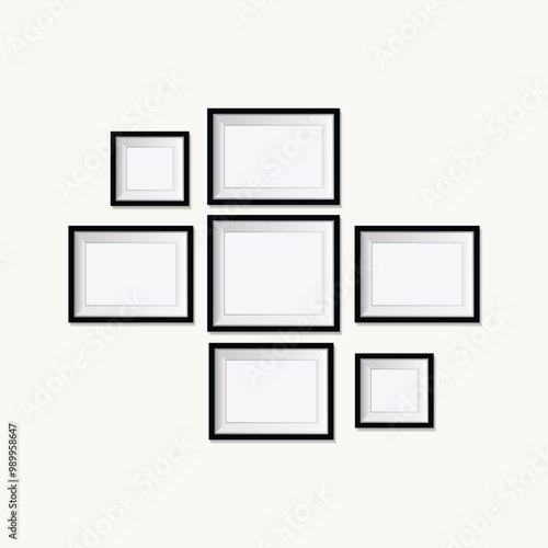 Isolated against a wall, a blank picture frame template set