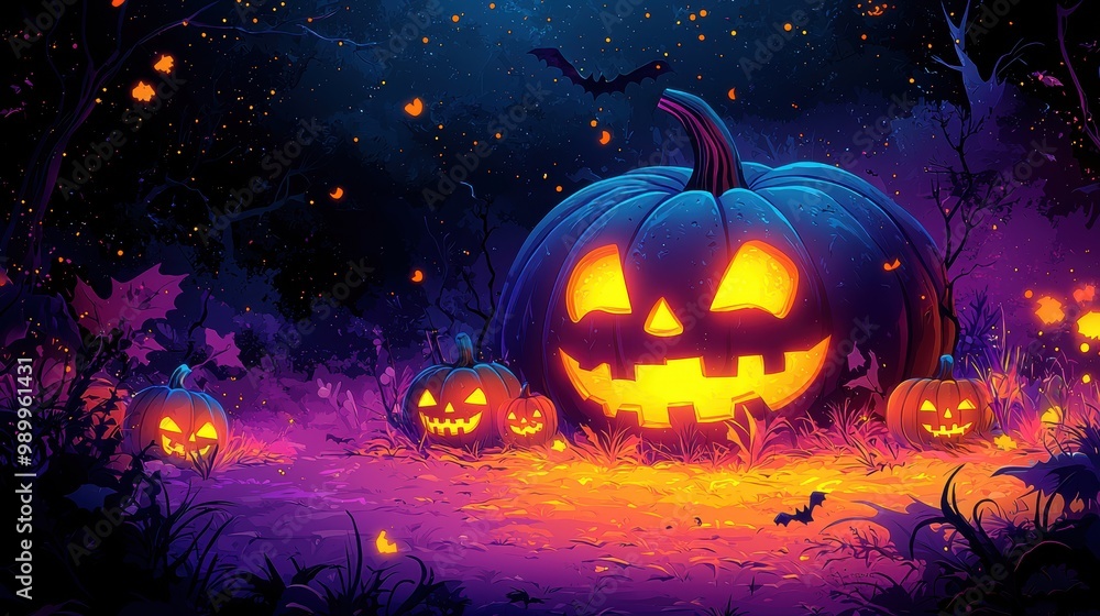 Halloween Pumpkins in a Dark Forest Halloween Pumpkins in a Dark Forest