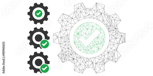 Web mesh true gear vector icon, and source icons. Flat 2d carcass created from true gear pictogram. Abstract frame mesh polygonal true gear. Wire carcass flat mesh in vector EPS format,