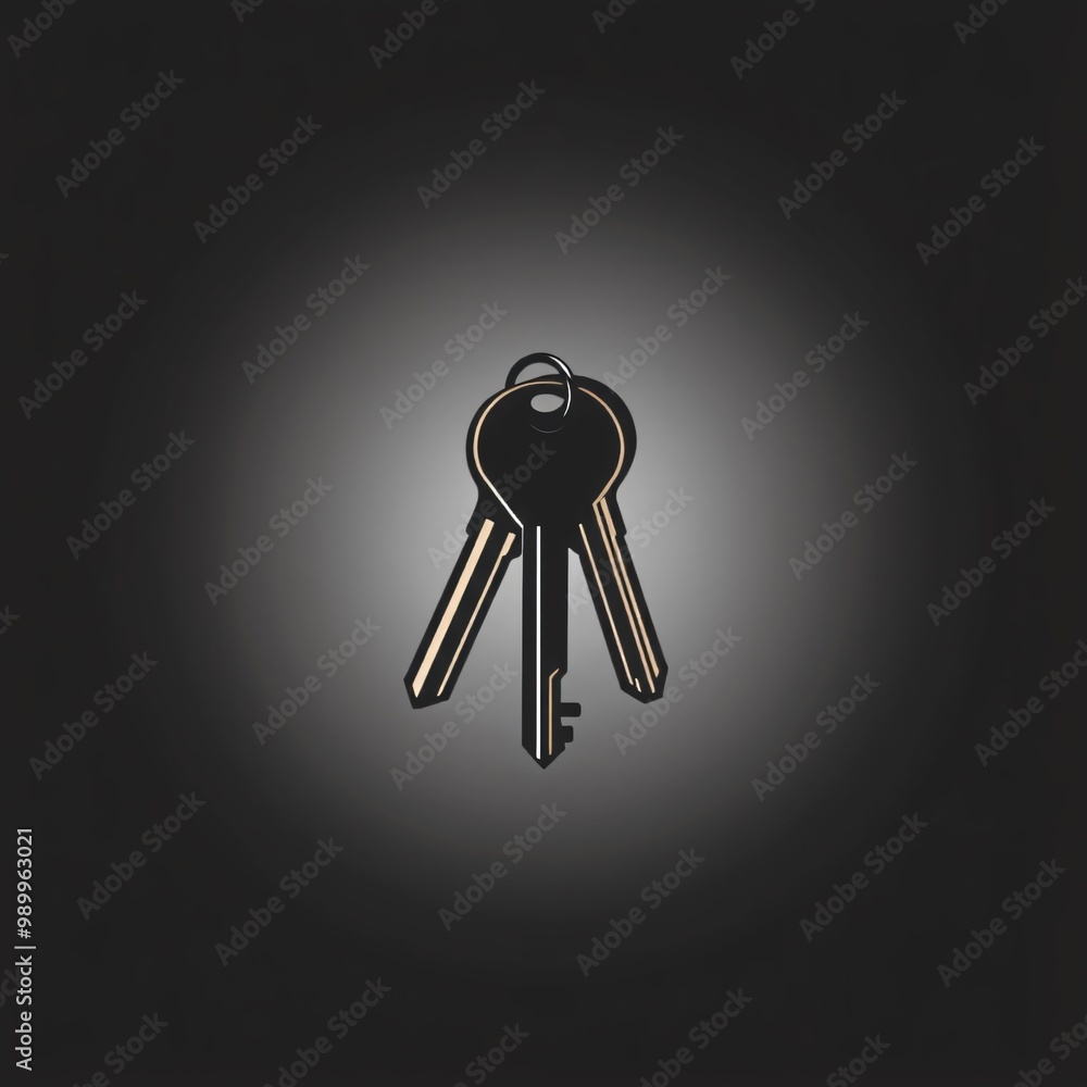 Three keys hanging against a dark background illuminated by soft light, conveying mystery and security in an artistic composition Three keys hanging against a dark background illuminated by soft light, conveying mystery and security in an artistic composition
