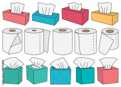 Set of tissue paper vector illustration, tissue roll, tissue packaging vector in hand drawn style isolated on white background