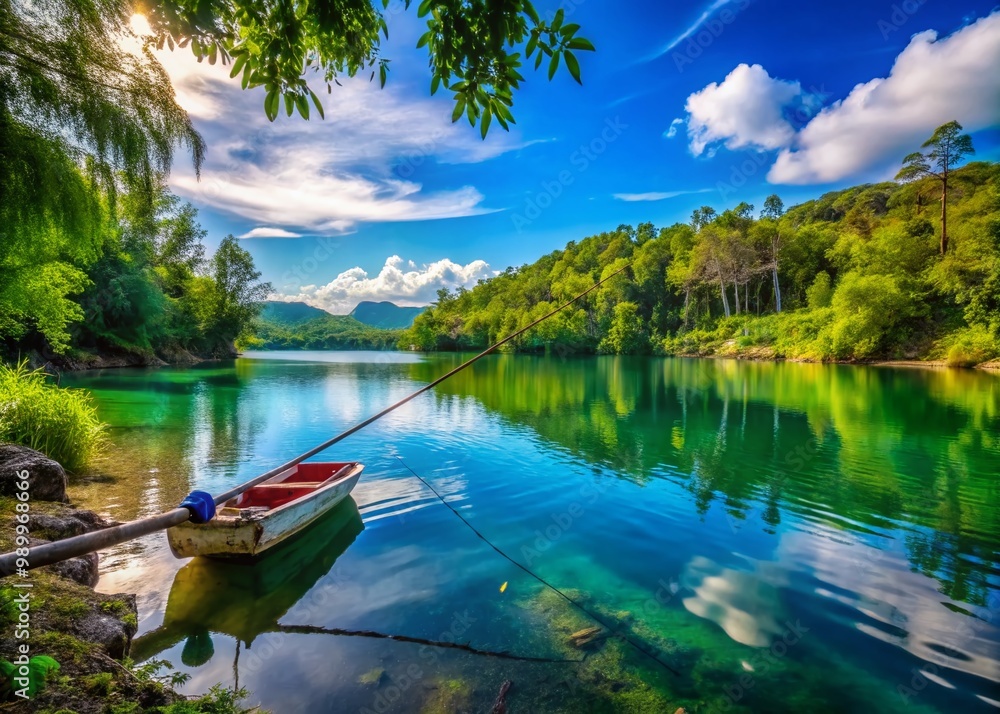 Serene Fishing Borders with Calm Waters and Lush Greenery, Ideal for Nature and Outdoor Themes Serene Fishing Borders with Calm Waters and Lush Greenery, Ideal for Nature and Outdoor Themes
