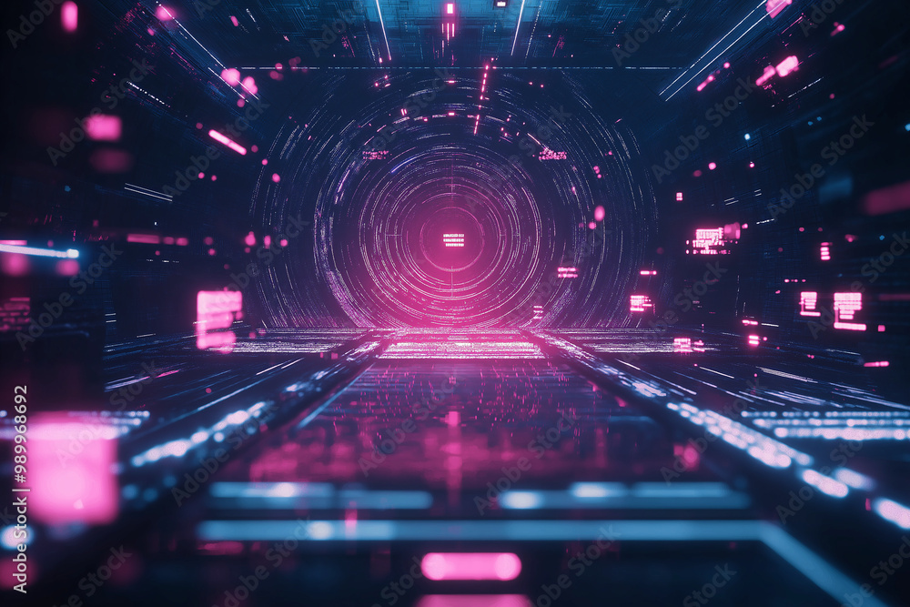 Pulsing Laser Lights Over a Dark Futuristic Techno Landscape: Immersing in a Sci-Fi Ambiance Pulsing Laser Lights Over a Dark Futuristic Techno Landscape: Immersing in a Sci-Fi Ambiance