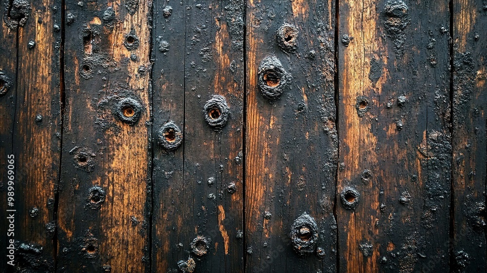 The image is of a wooden surface with a lot of burn marks and holes The image is of a wooden surface with a lot of burn marks and holes