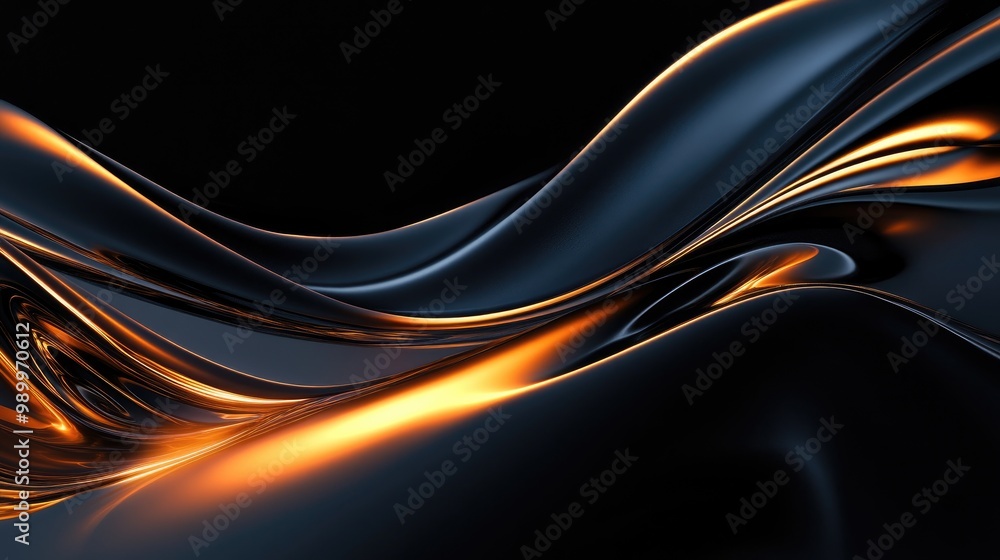 Abstract black waves flowing smoothly with glowing light at the edges, creating a sense of motion. b501 Abstract black waves flowing smoothly with glowing light at the edges, creating a sense of motion. b501