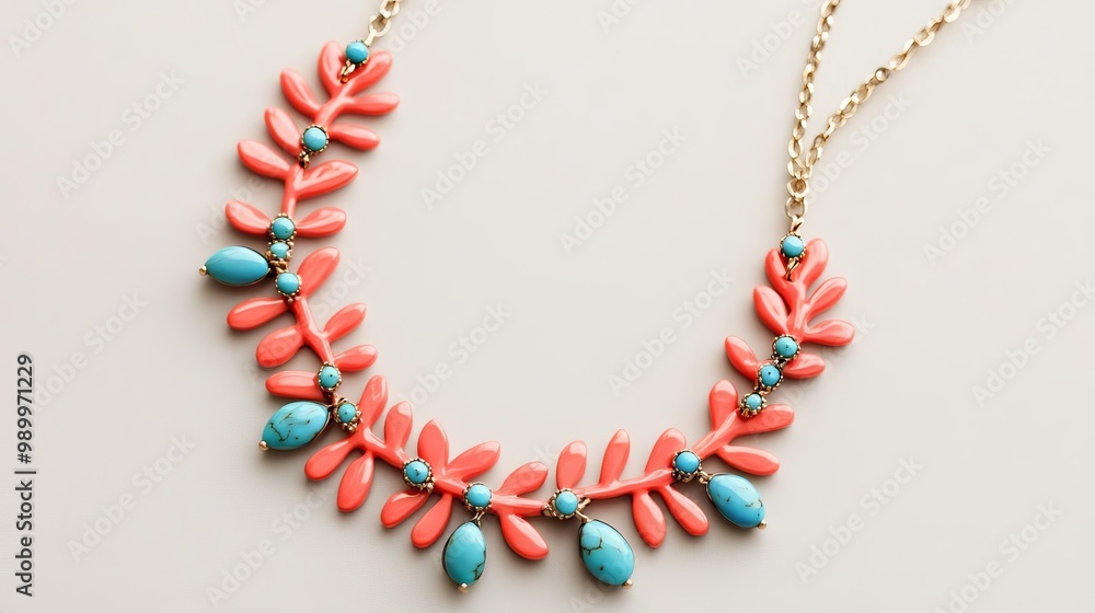 Obraz premium Coral and turquoise necklace, ocean-inspired, artisan-made