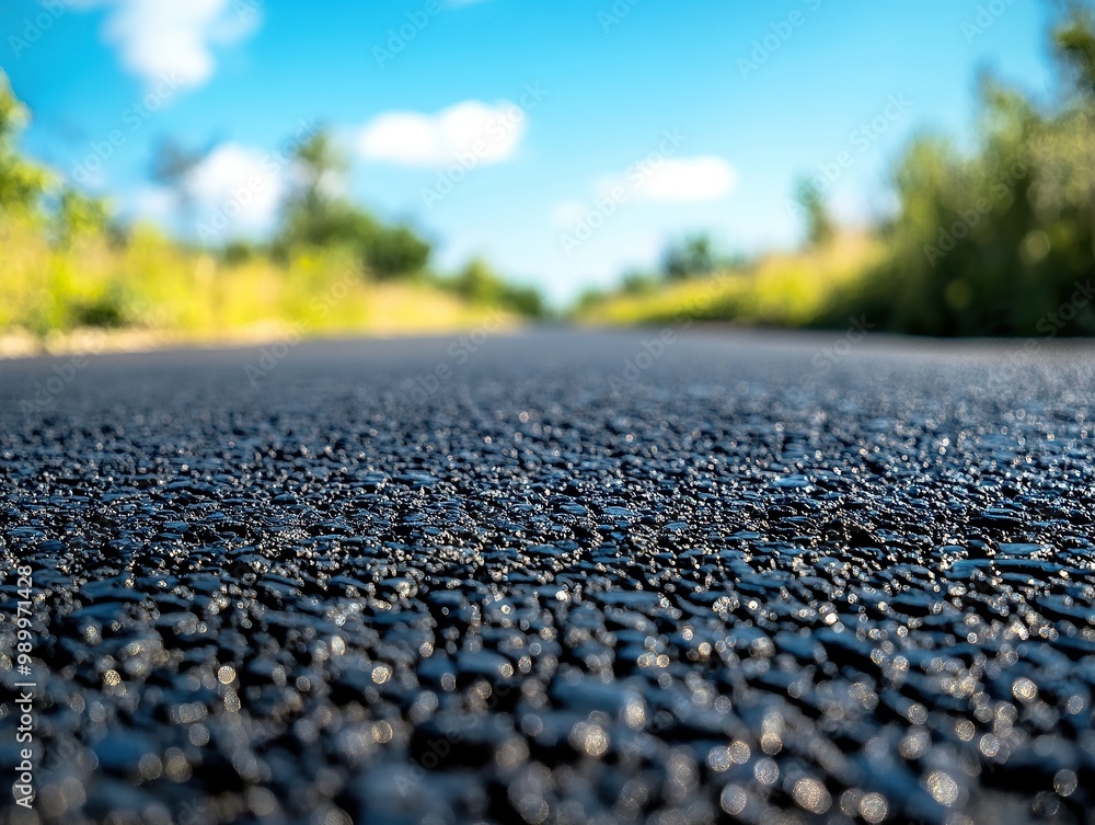 A close up of the asphalt on an urban road, with some small rocks and grass in the background A close up of the asphalt on an urban road, with some small rocks and grass in the background