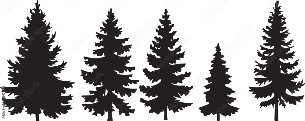 Fototapeta premium Christmas tree vector illustration, Pine tree set silhouette design