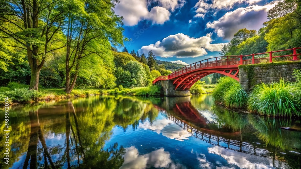 Serene View of Langles Bridge Surrounded by Lush Greenery Under a Bright Blue Sky in Nature Serene View of Langles Bridge Surrounded by Lush Greenery Under a Bright Blue Sky in Nature