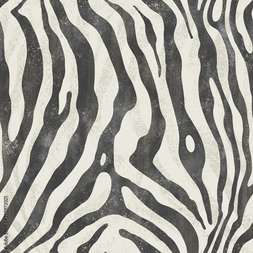 Stylish abstract animal print pattern featuring black and white zebra-like stripes on a textured background