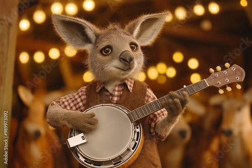 Kangaroo Country Star Plucks Banjo on Stage for Unique Animal Music Concert photo