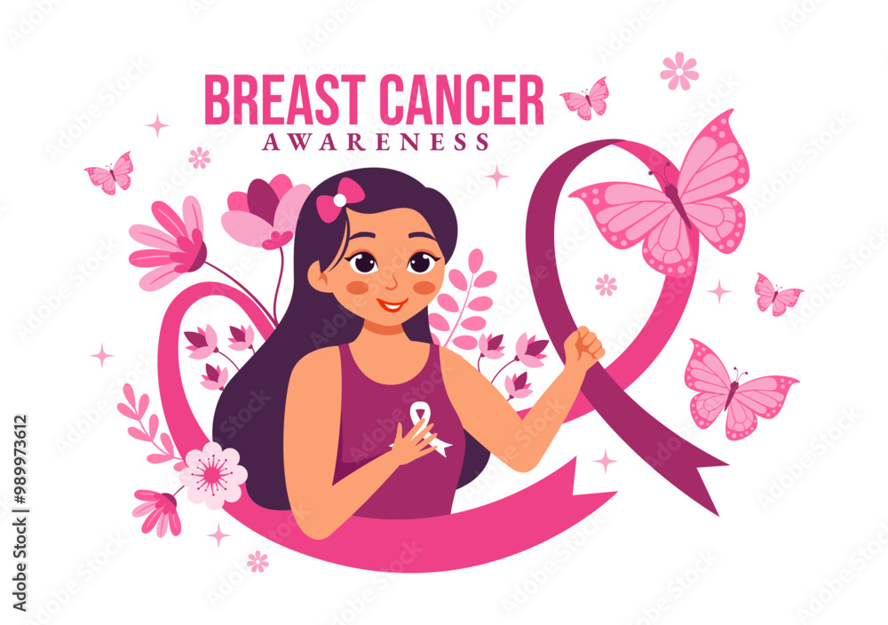 Breast Cancer Awareness Month Vector Illustration of Diverse Women with Pink Support Ribbon for Healthcare Campaign Solidarity in a Flat Background Breast Cancer Awareness Month Vector Illustration of Diverse Women with Pink Support Ribbon for Healthcare Campaign Solidarity in a Flat Background