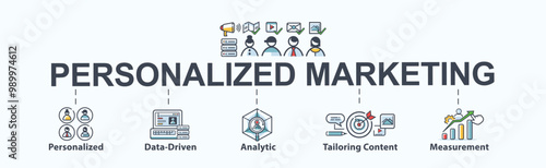 Personalized Marketing web icon vector illustration concept for business and digital marketing, personalized, data driven, analytic, tailoring content and measurement. Minimal vector infographic.