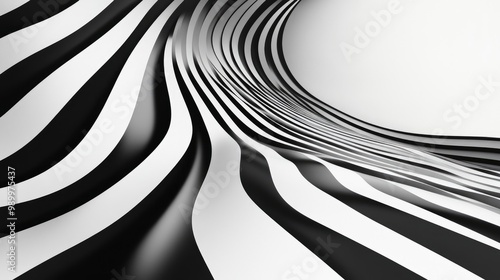 Bold black and white abstract lines forming a minimalist geometric pattern.