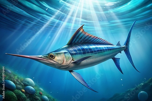 Spectacular lancetfish swimming gracefully in deep ocean waters showcasing its unique elongated body photo