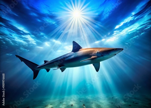 Spiny Dogfish Shark Swimming Gracefully in the Clear Blue Ocean Water Under Bright Sunlight