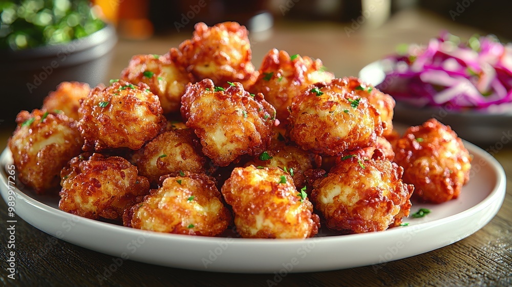 Crispy Potato Bites Appetizer on a White Plate Crispy Potato Bites Appetizer on a White Plate
