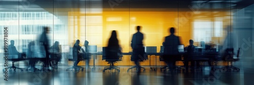 Wallpaper Mural Leadership, silhouette and business people in blurred conference room for discussion, growth or development. Planning, teamwork or office employees in meeting for negotiation, acquisition or b2b deal Torontodigital.ca