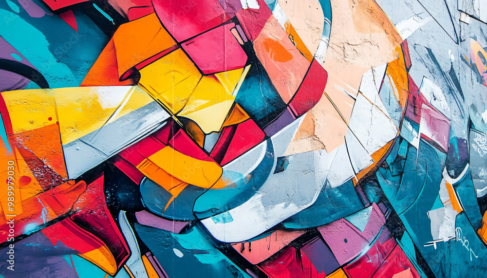 Fototapeta premium A graffiti-covered urban wall, showcasing vibrant colors, bold lines, and an edgy, artistic vibe