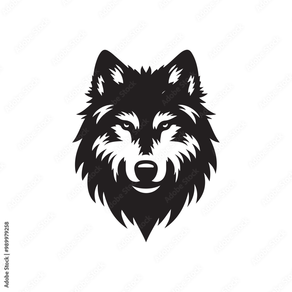 Naklejka premium wolf head silhouette, Stylized silhouette icons of a wolf face on a white background, depicted in vector format