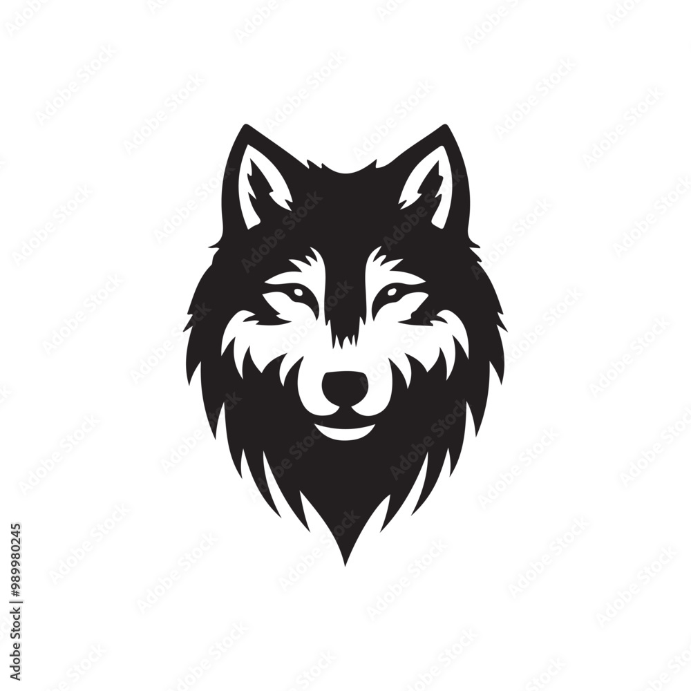 Obraz premium wolf head silhouette, Stylized silhouette icons of a wolf face on a white background, depicted in vector format