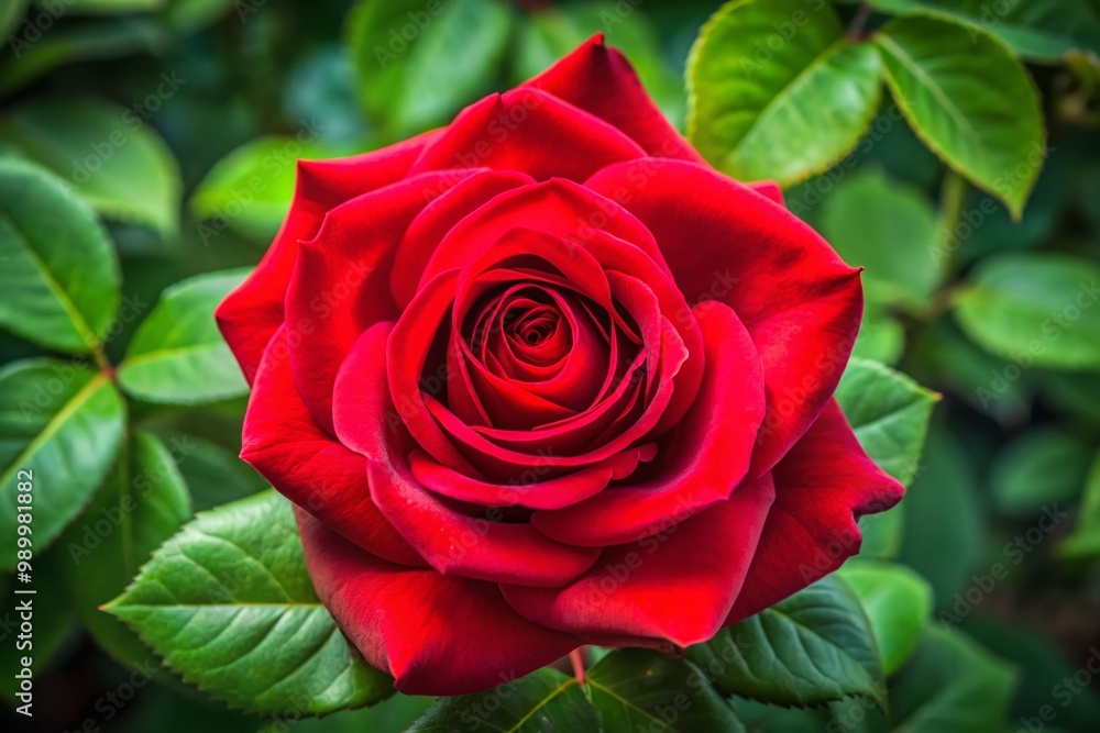 Stunning close-up of a vibrant red rose showcasing intricate petals and rich green foliage background Stunning close-up of a vibrant red rose showcasing intricate petals and rich green foliage background