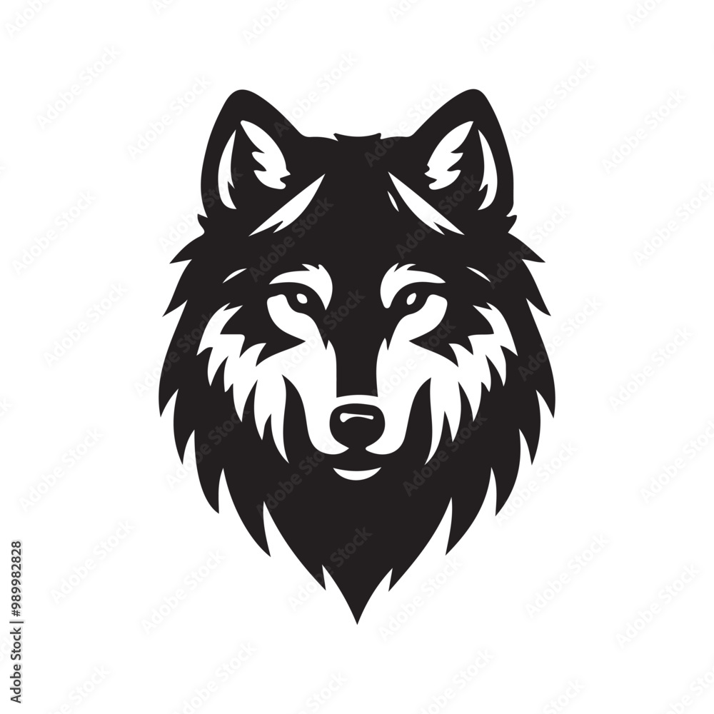 wolf head silhouette, Stylized silhouette icons of a wolf face on a white background, depicted in vector format wolf head silhouette, Stylized silhouette icons of a wolf face on a white background, depicted in vector format