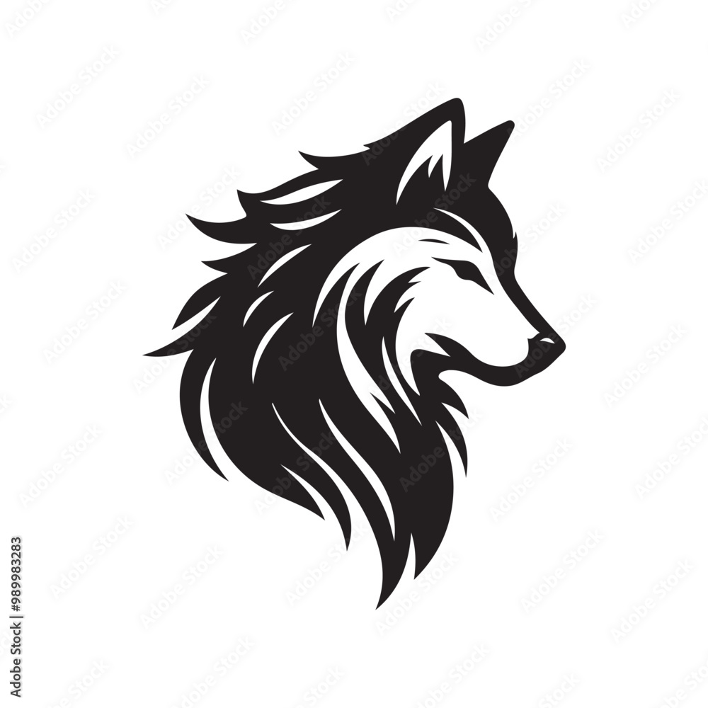 wolf head silhouette, Stylized silhouette icons of a wolf face on a white background, depicted in vector format wolf head silhouette, Stylized silhouette icons of a wolf face on a white background, depicted in vector format