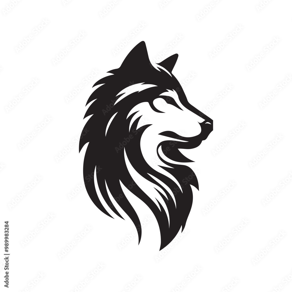 wolf head silhouette, Stylized silhouette icons of a wolf face on a white background, depicted in vector format wolf head silhouette, Stylized silhouette icons of a wolf face on a white background, depicted in vector format