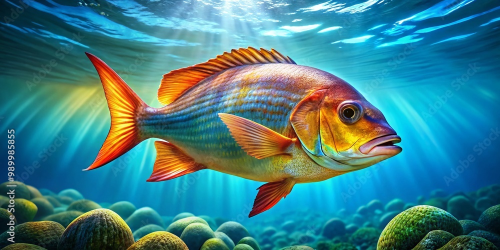Fototapeta premium Stunning Pampus Argenteus Fish Swimming Gracefully in Clear Blue Ocean Waters Underwater Scene