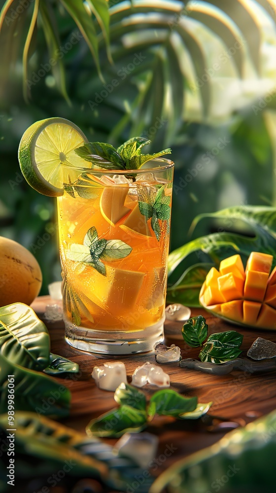 Fototapeta premium Refreshing Mango and Lime Cocktail with Mint