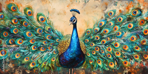 Vibrant and colorful peacock painting