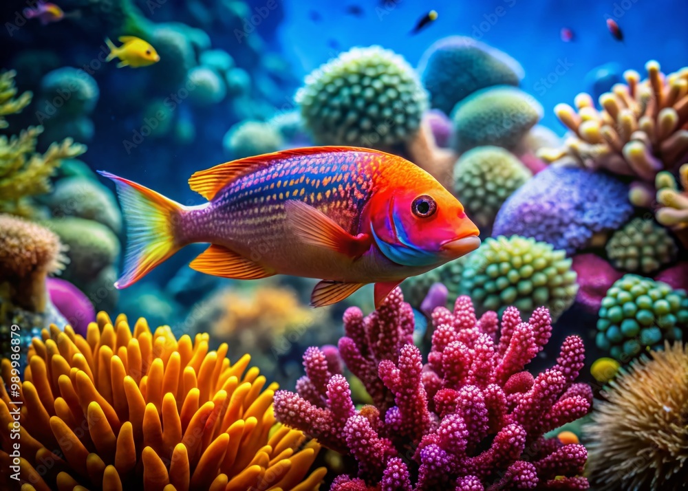 Fototapeta premium Stunning Sea Queen Fish Swimming in Vibrant Coral Reef Underwater Paradise of the Ocean