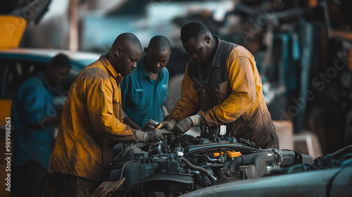 Mechanics Working on Engine