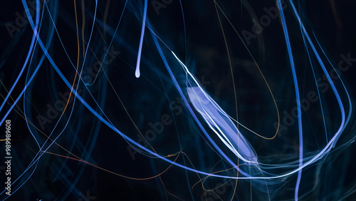 Dynamic Blue and Dark Neon Light Streaks - Abstract Background