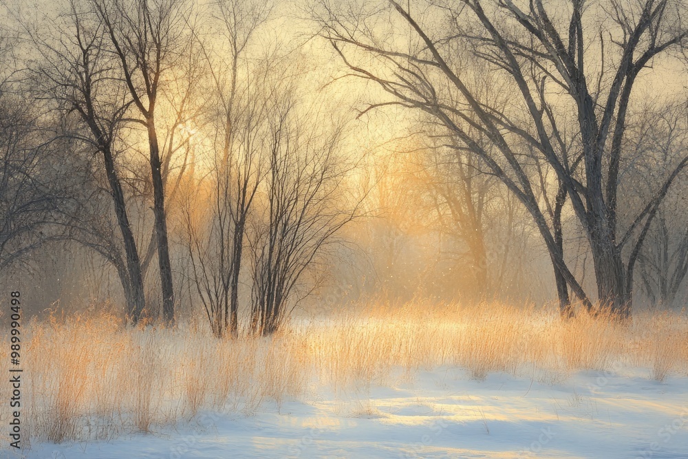 Silhouetted Trees in a Sun-Drenched Winter Landscape Silhouetted Trees in a Sun-Drenched Winter Landscape
