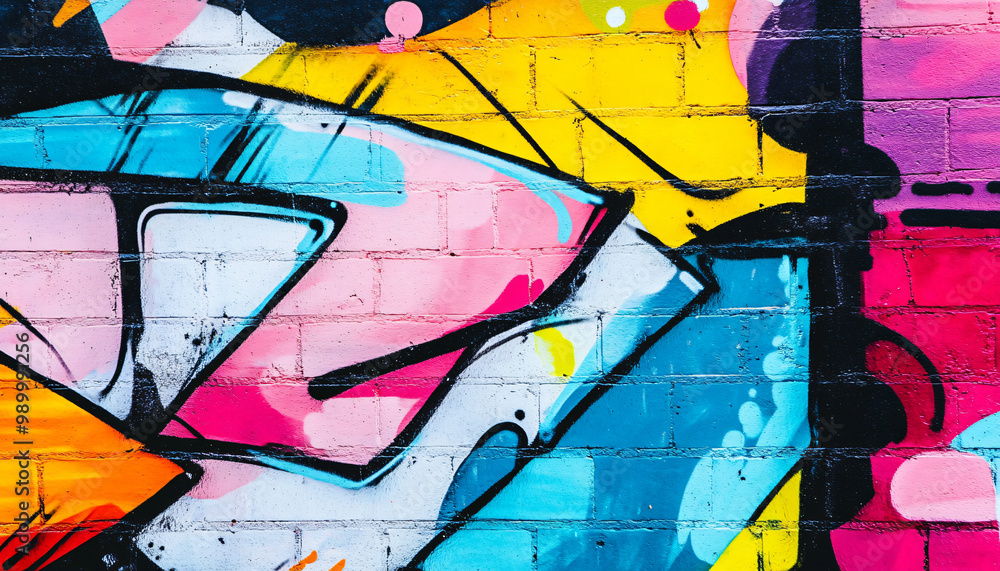 Fototapeta premium A graffiti-covered urban wall, showcasing vibrant colors, bold lines, and an edgy, artistic vibe