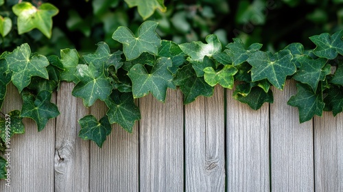 A close-up of ivy winding around a wooden fence, adding a touch of nature to a suburban garden.