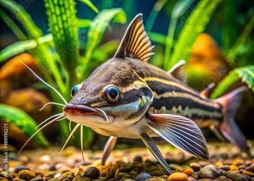 Underwater Close-Up of Hoplosternum Catfish in a Freshwater Habitat, Vibrant Aquatic Environment photo