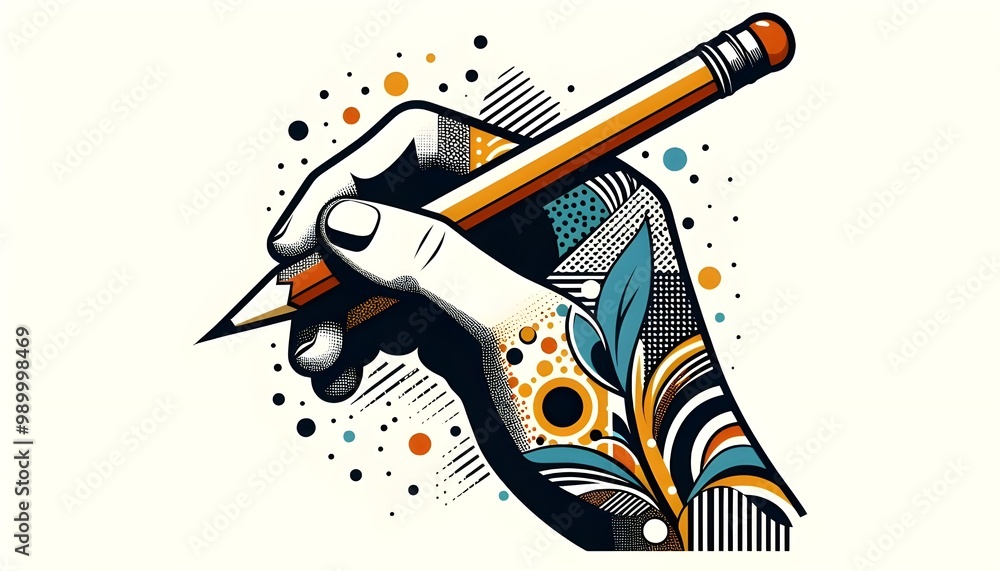 Obraz premium Stylized Hand Holding Pencil – Generative AI Vector Illustration