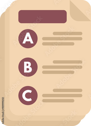 Stack of papers is showing an exam with a, b, c answer options, education and testing concept