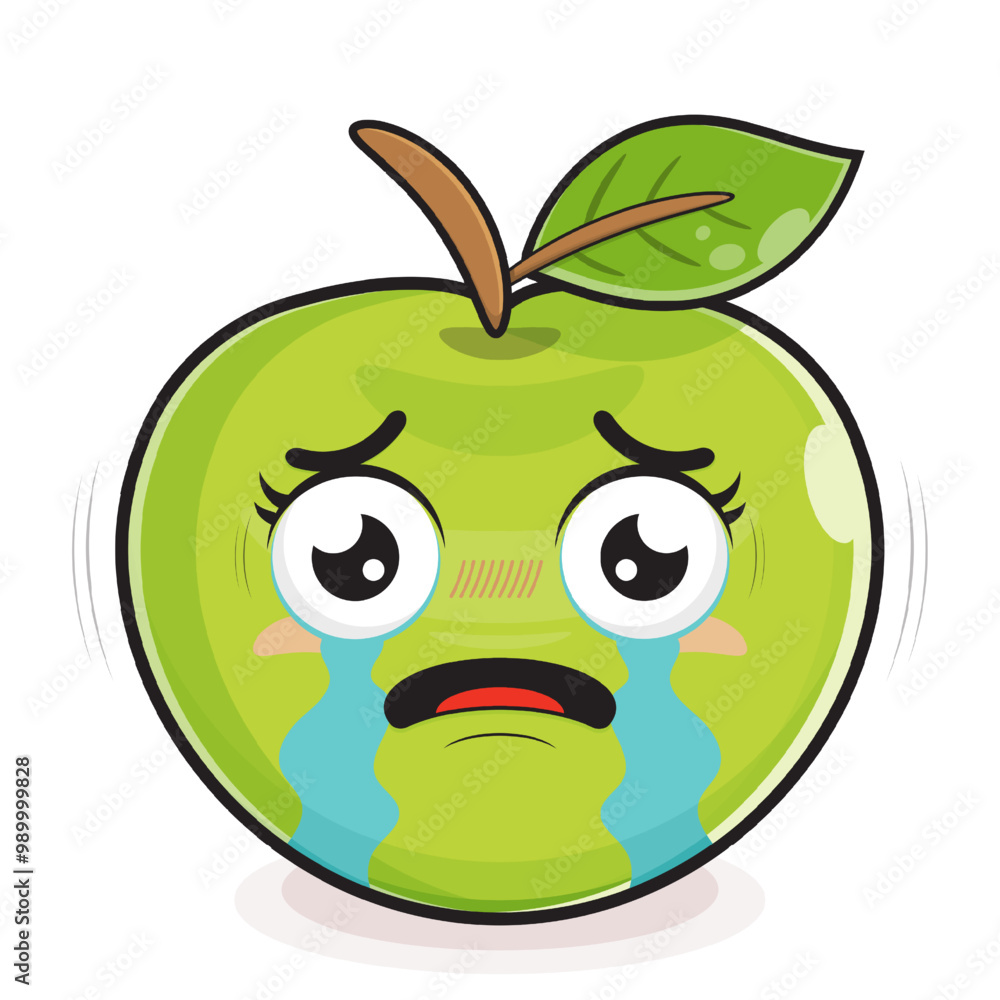 green apple scared face cartoon cute green apple scared face cartoon cute