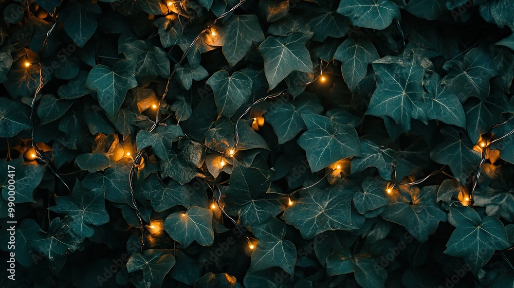 A flat-lay of ivy intertwined with fairy lights, creating a magical and nature-inspired scene. A flat-lay of ivy intertwined with fairy lights, creating a magical and nature-inspired scene.