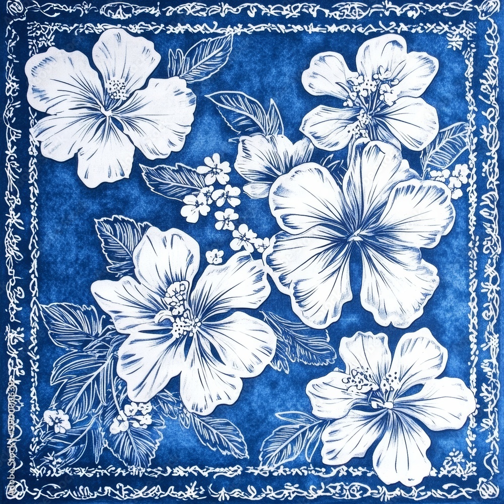 Floral design featuring white flowers on a blue background. Floral design featuring white flowers on a blue background.